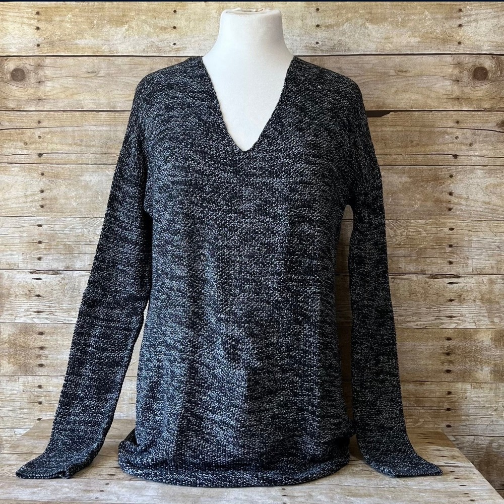 HM Womens Black White Marled Knit V-Neck Pullover Sweater Size‎ S